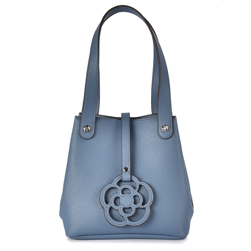 CLATHAS山茶花簍空皮飾皮革肩背小水桶包(藍灰)201087-85