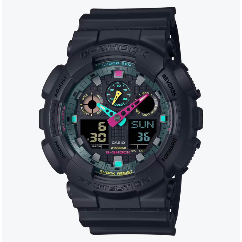 CASIO卡西歐 G-SHOCK  時尚螢光 雙顯腕錶 GA-100MF-1A_51.2mm