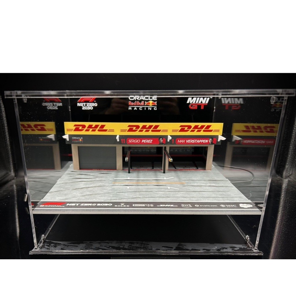 全新 現貨 Mini GT 紅牛 F1 Pit區 展示盒 壓克力 收藏盒 場景 模型車 附LED 1/64 1:64
