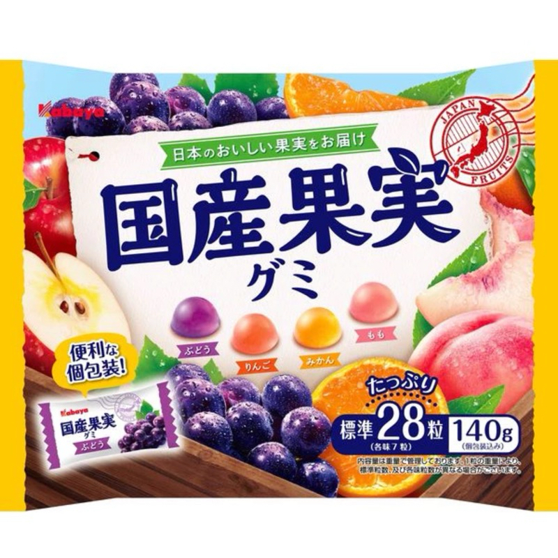 【日本直送】 卡巴KABAYA國產果實軟糖 葡萄/蘋果/橘子/桃子 綜合水果風味軟糖140g