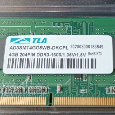 筆電用記憶體TLA RAM DDR3 1600 4GB 1.35V / 1.5V