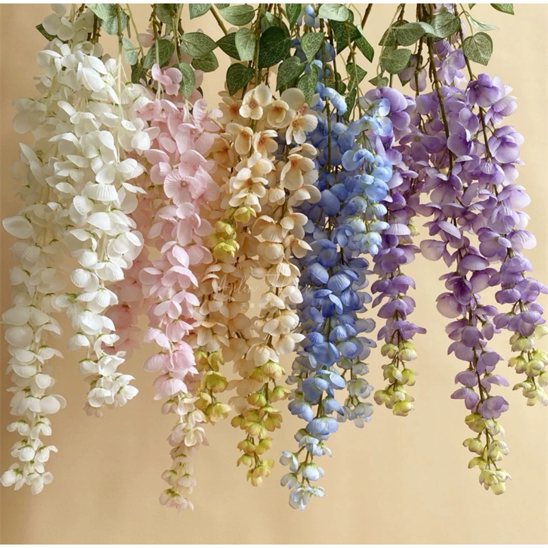 😇婚禮花卉😇阿勃勒吊頂花  5叉豆花藤 婚慶藤蔓 禮堂仿真花 裝飾植物 豆瓣花 紫藤花 綠植壁掛 仿真紫藤花