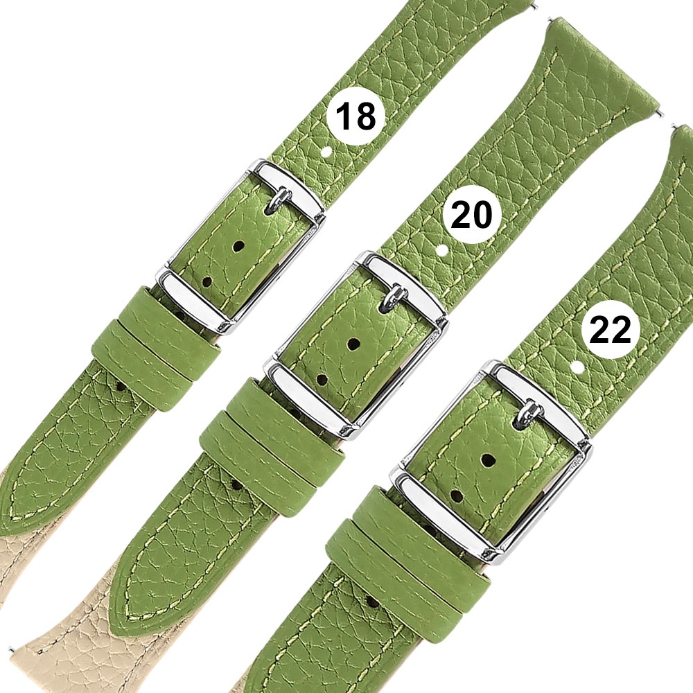 Watchband / 18.20.22mm / 各品牌通用 快拆型 雙色真皮錶帶 綠x米白色＃858-392T-GGN