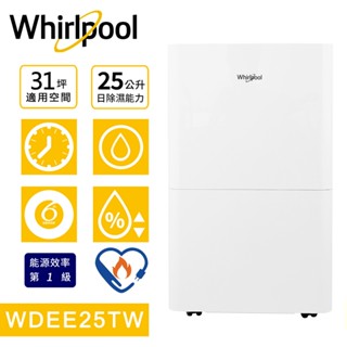 【可申請退稅-1200】Whirlpool 惠而浦-高效除濕型25公升第六感智能除濕機 WDEE25TW 註冊送延保