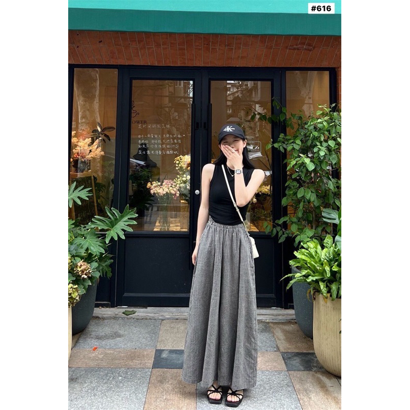 韓系工字背心+闊腿格子褲裙 （626） 整套穿搭 格子 背心