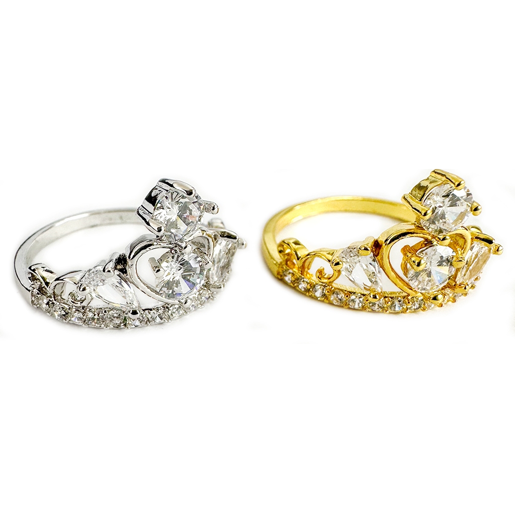 皇冠心形鋯石水鑽戒指 6-8號 百搭 優雅氣質 防退色 基本款 鍍24k金色『NH7029』艾豆