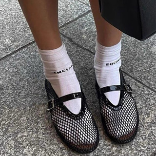 ✓ ᴍᴇᴇᴛ.選品： 羊皮網格鏤空芭蕾舞 平底娃娃鞋
