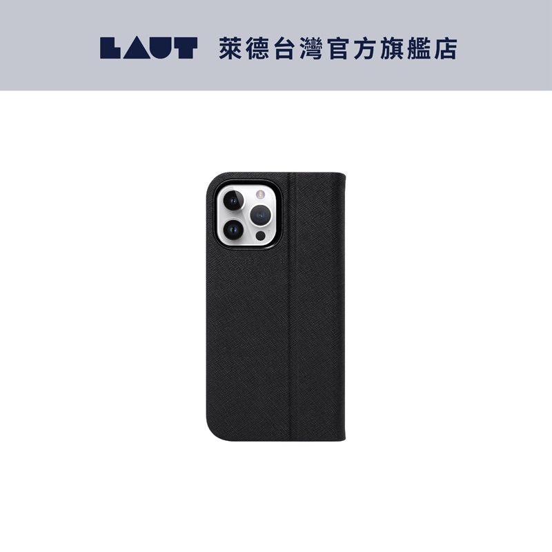 【LAUT 萊德】iPhone 15/Plus/Pro/Pro Max 翻蓋立架保護殼-皮革黑 (手機殼)
