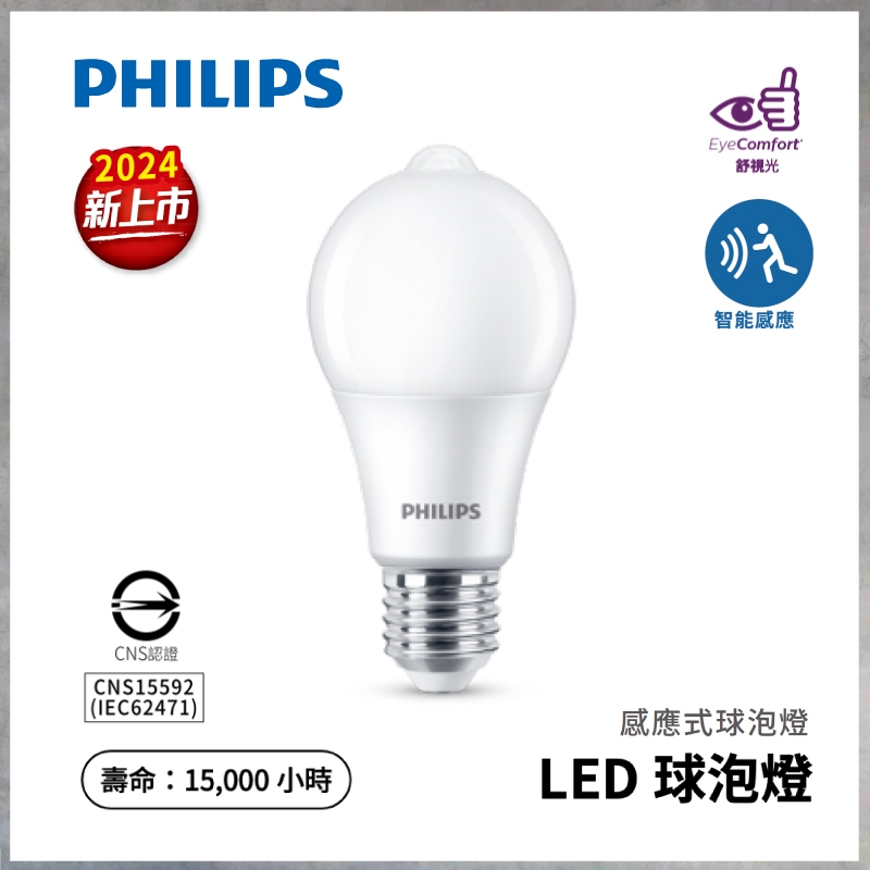 【曼慢燈】即將上市 PHILIPS飛利浦 LED智能感應燈泡 8.8W 球泡 E27 舒視光 無藍光 低閃頻