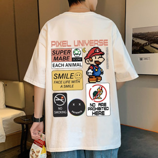 100%純棉 T恤 短袖 瑪利歐 重磅短袖T恤男女寬鬆短袖t恤男士潮牌衣服短袖體恤衫情侶裝 五分袖
