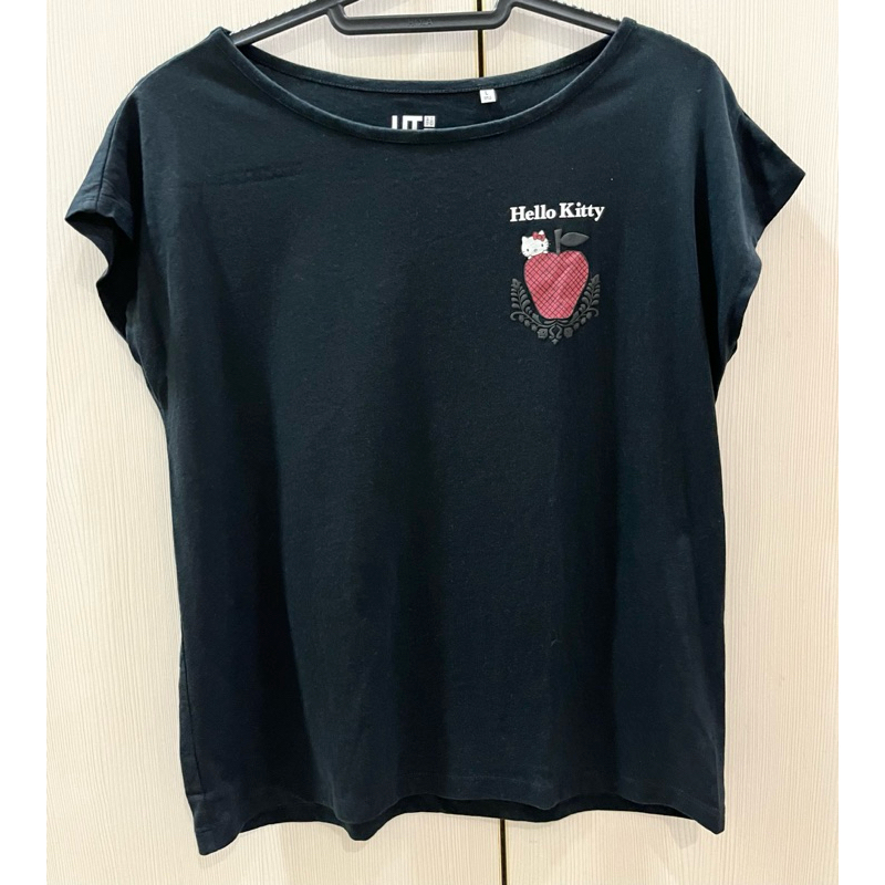 [二手]日本品牌 UNIQLO x HELLO KITTY 聯名法式袖上衣 (黑色) L size