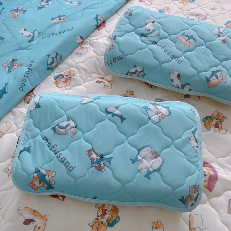【預購】mofusand貓咪鯊魚貓枕套 保潔墊 涼感枕巾 單人 涼感枕巾 表面順滑 43*63cm