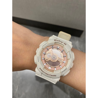 Baby-G 卡西歐 橡膠手錶 玫瑰金x白 43mm(BA-110-7A1) ps.新電池手錶正常