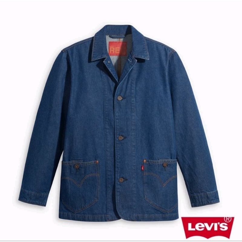 Levis Red 原價4390$  工裝 復古 藍色 口袋 手稿風 工程師 牛仔 外套 M