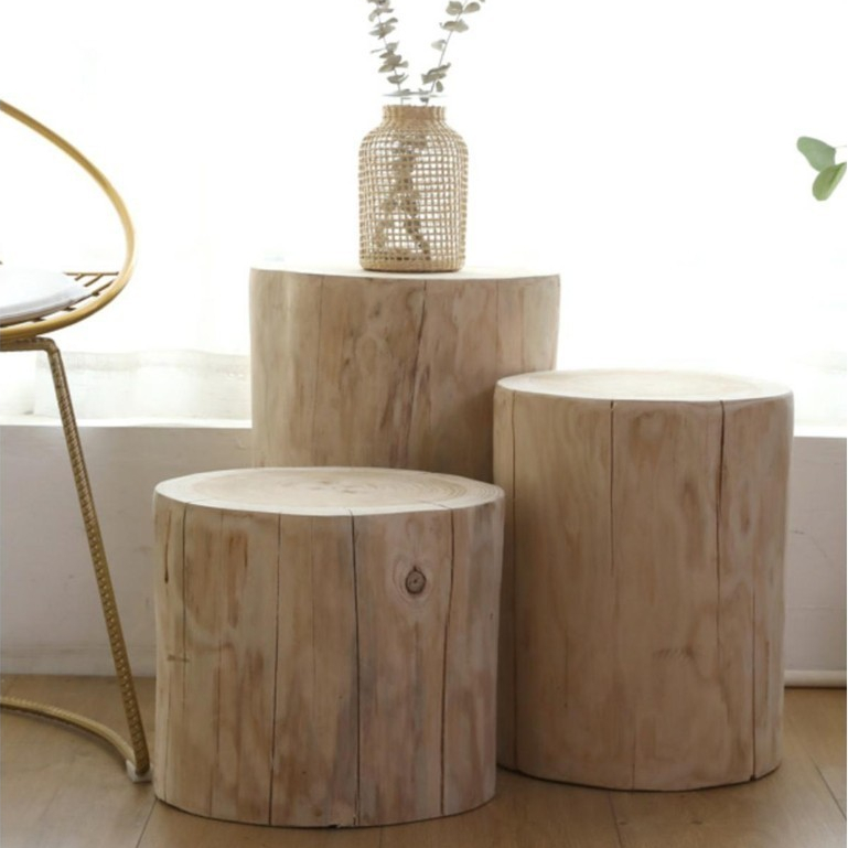 北歐實木圓凳 原木樹樁 木樁 擺件 根雕凳子 木墩子 換鞋凳 客廳木頭茶几
