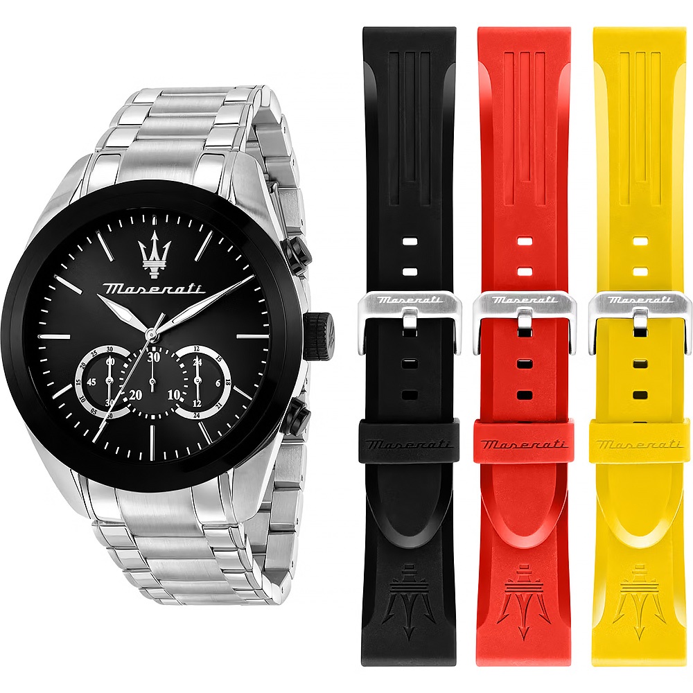 MASERATI 瑪莎拉蒂 Traguardo 特別版三眼計時手錶 多彩錶帶套組 R8873612062