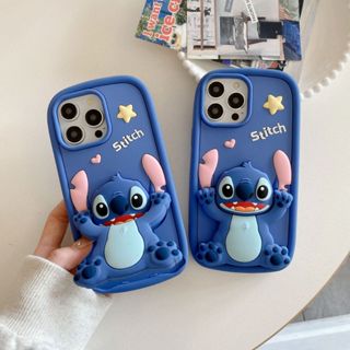 日韓超萌卡通立體史迪奇掀蓋補妝鏡子iPhone 15 Promax手機殼14 Pro可愛11軟矽膠12支架蘋果13保護套