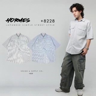 [HORMES] +8228 빨리 to buy 條紋 落肩 滑面 襯衫 日系 CITY BOY