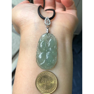 緬甸玉天然A貨翡翠玉墜 冰玻種 果凍 淡綠 荷葉 蓮葉