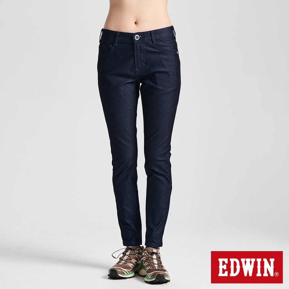 EDWIN 冰河玉斜紋 JERSEYS 迦績 超彈力中腰極窄管直筒牛仔褲(原藍色)-女款