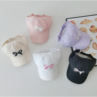 【臺灣現貨◆快速出貨】春夏◇透氣輕薄甜美刺繡蝴蝶結可紮馬尾兒童棒球帽 小童帽 幼兒帽 遮陽帽