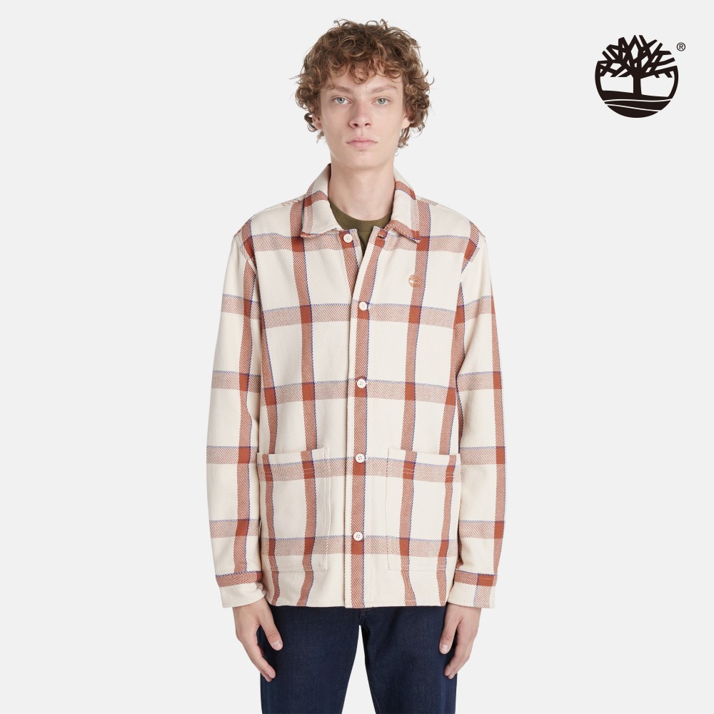 Timberland 男款深棕色格紋格紋長袖襯衫外套|A2D71DX1