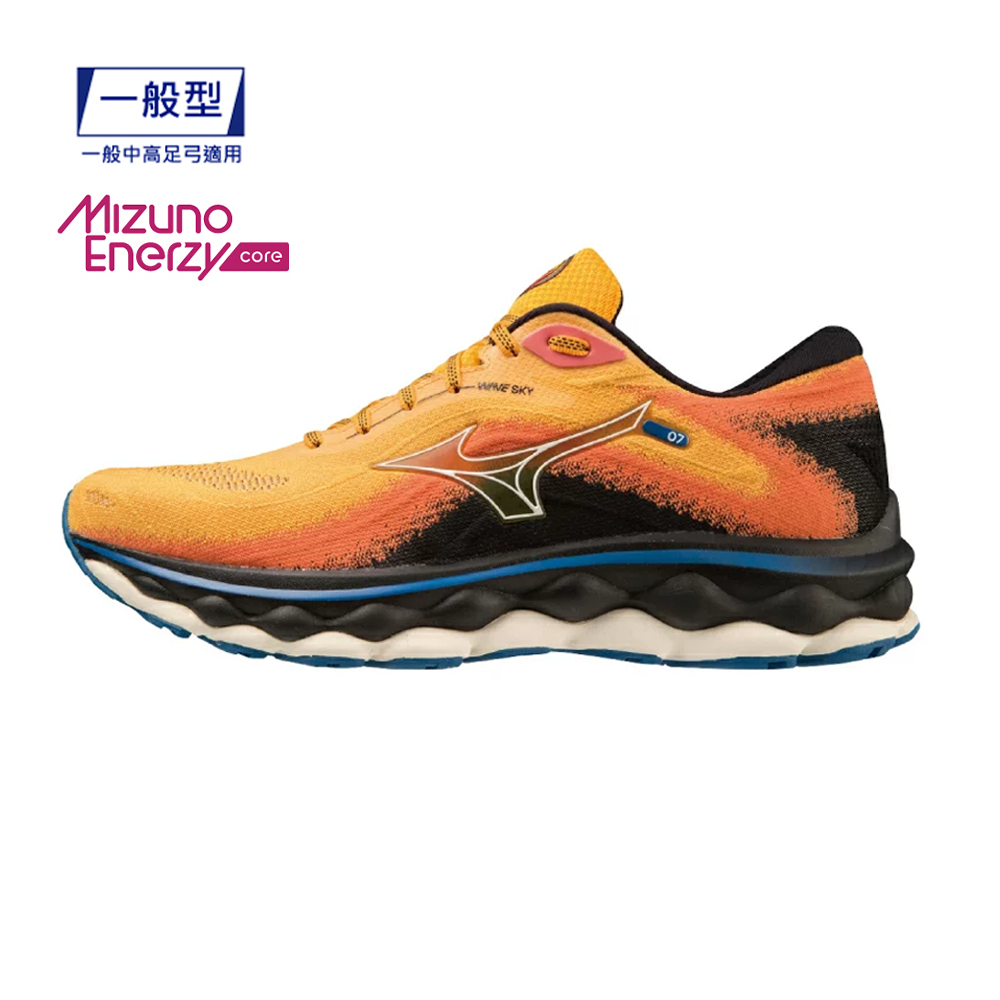 Mizuno 美津濃 男款 慢跑鞋 WAVE SKY 7 一般型 運動 避震 -橘白黑- J1GC230205