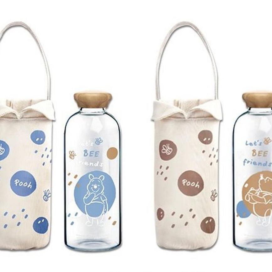 Disney迪士尼 維尼日和 竹蓋大小玻璃瓶提袋組(1000ml) (500ml)款式可選