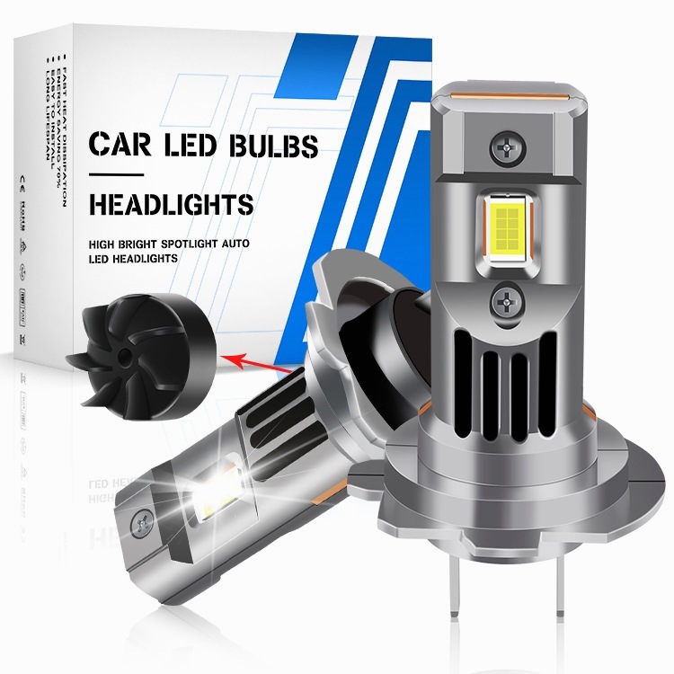 H7 LED大燈 帶風扇 免轉接座 超亮 直上式 頭燈 迷你設計 3570芯片 CSP 車前大燈 汽機車 燈泡