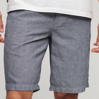 【Superdry】男裝 休閒短褲 Drawstring Linen 藍條紋