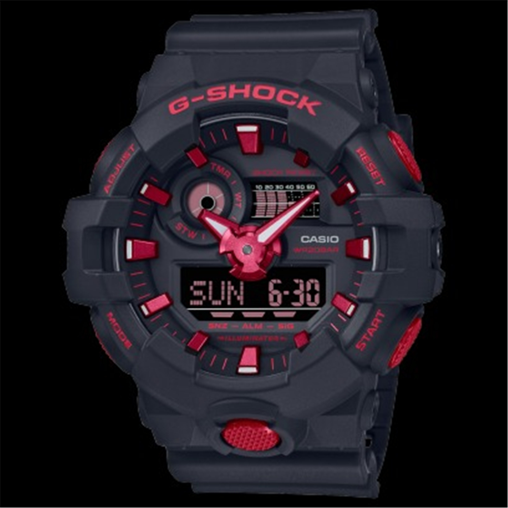 CASIO 卡西歐 G-SHOCK 經典耐衝擊 雙顯運動腕錶 - 酷焰紅 (GA-700BNR-1A) [秀時堂]