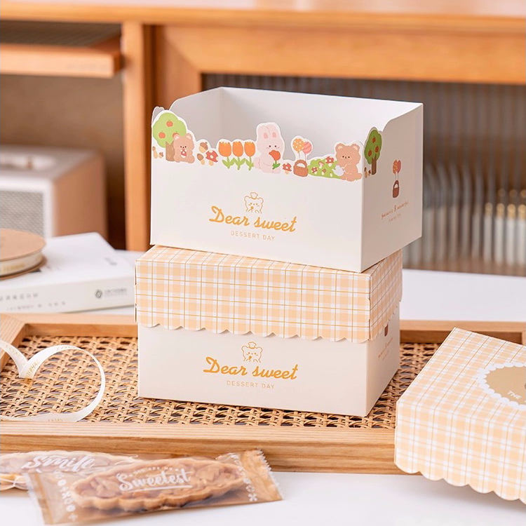[Day's select] 可愛動物黃色格子紙盒 兔子與小熊 送禮禮盒 餅乾糖果蛋糕包裝盒 生日禮物 婚禮小物 幼稚園