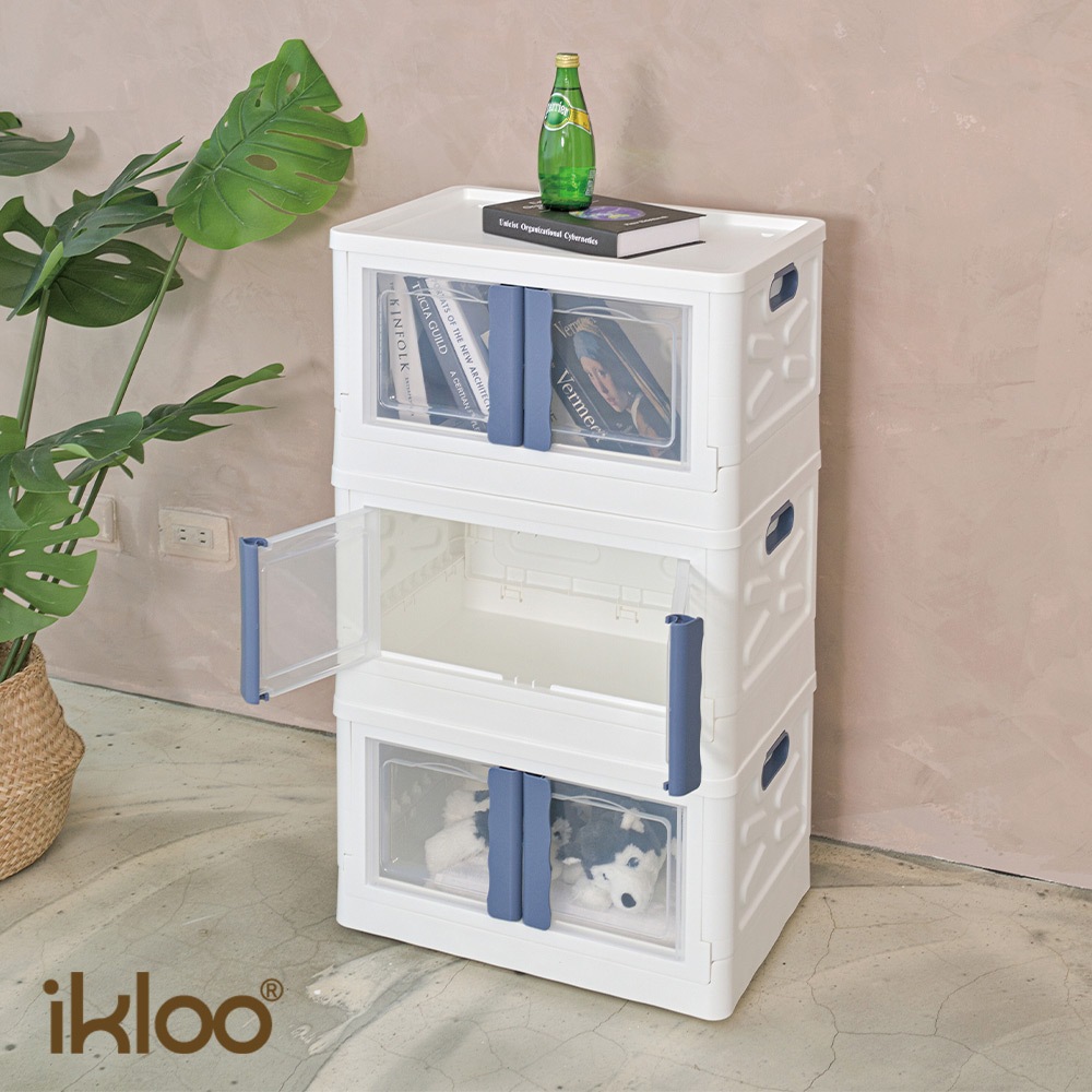 【ikloo】前開式大容量摺疊收納箱 可堆疊箱 三入組 42L