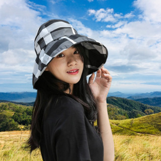 韓國製遮陽帽 格子款式中空帽 登山帽 可摺疊收納 現貨