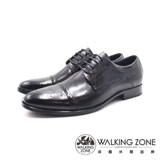 WALKING ZONE(男)質感藍底一字壓紋雕花商務皮鞋 男鞋-黑色