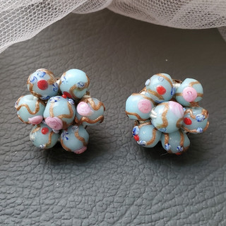 義大利Murano婚禮蛋糕琉璃耳夾【C’est Si Bon古董珠寶盒】Vintage威尼斯玻璃工藝 婚宴新娘 青色幸福