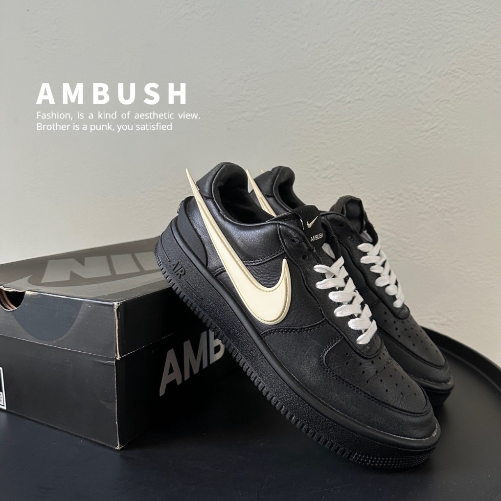 [二手] AMBUSH x NIKE AIR FORCE 1 LOW黑色白勾 黑白 低筒 時尚休閒鞋 US8 DV346