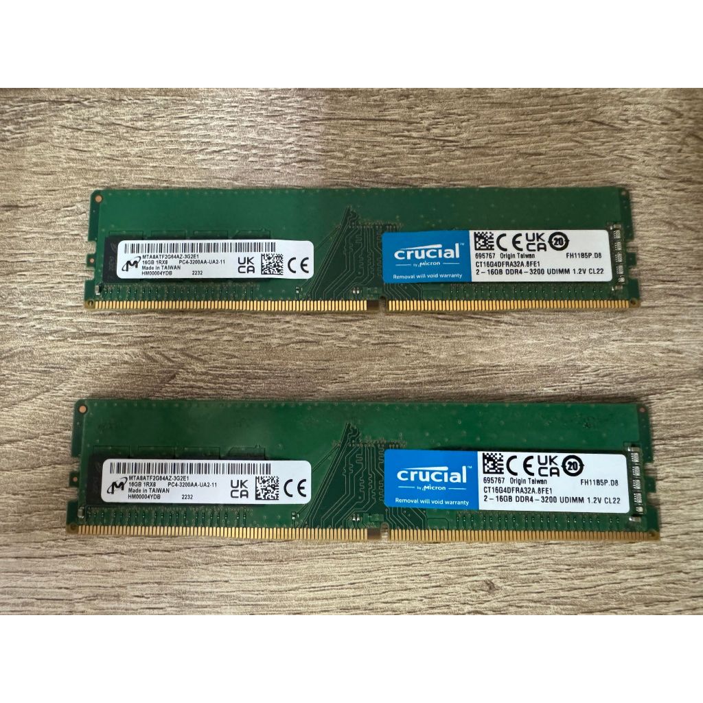 【Micron美光】crucial 32G DDR4-3200 雙通道 桌上型記憶體 終身保固 二手價$1500
