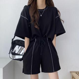衣時尚 套裝上衣 短褲M-2XL新款復古袖短褲兩件套時尚休閒運動服套裝MB045-14145.