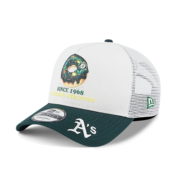【NEW ERA】MLB 奧克蘭 運動家 甜甜圈 白 綠沿 網帽 9FORTY 卡車帽【ANGEL NEW ERA】