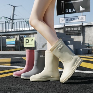 【LADUTA 拉布塔】時尚雨鞋女款純色簡約中筒雨靴防水防滑耐磨外穿廚房工作水鞋