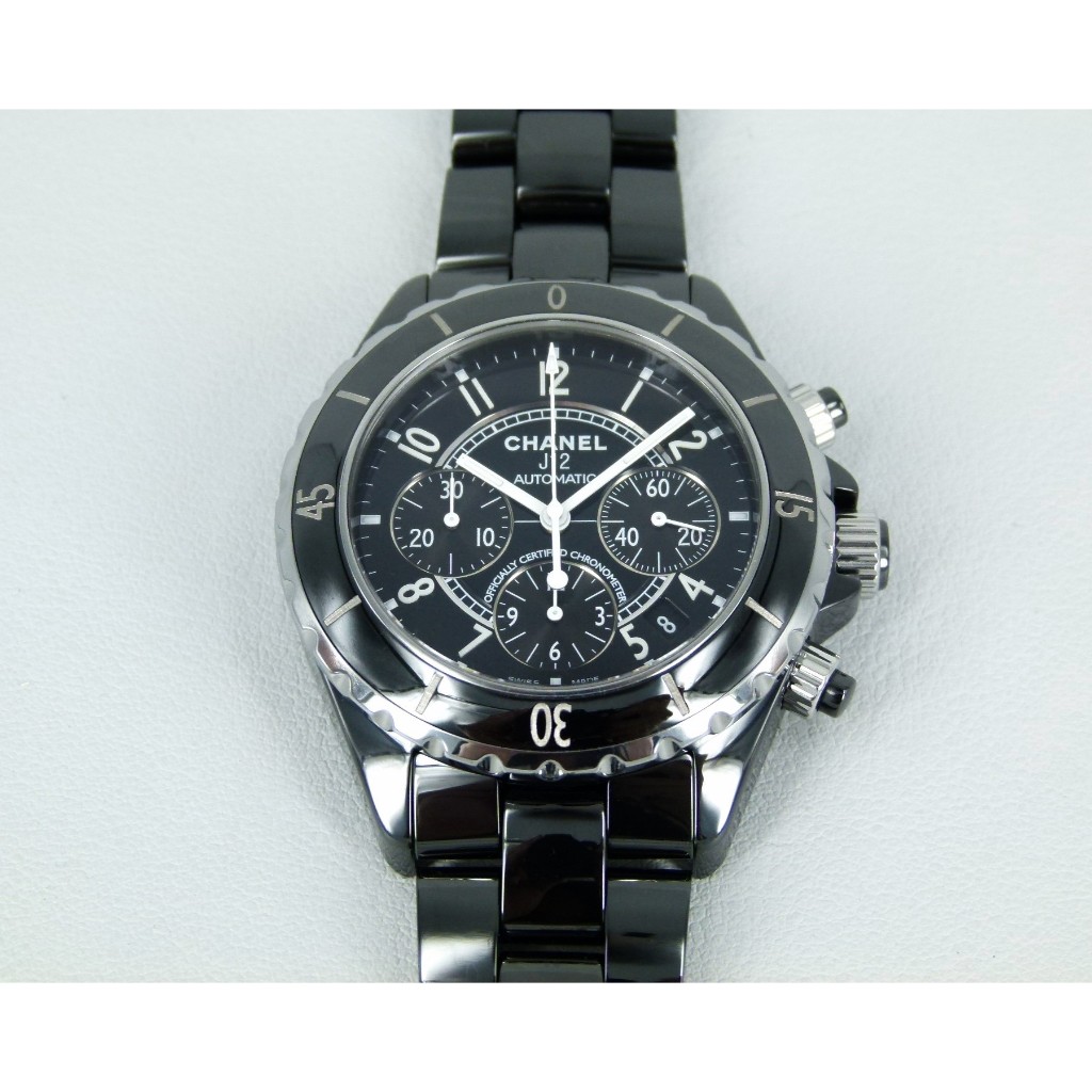 【時間迴廊】CHANEL香奈兒(41mm) J12-H0940全陶瓷-自動上鍊機械計時腕錶(附盒書)