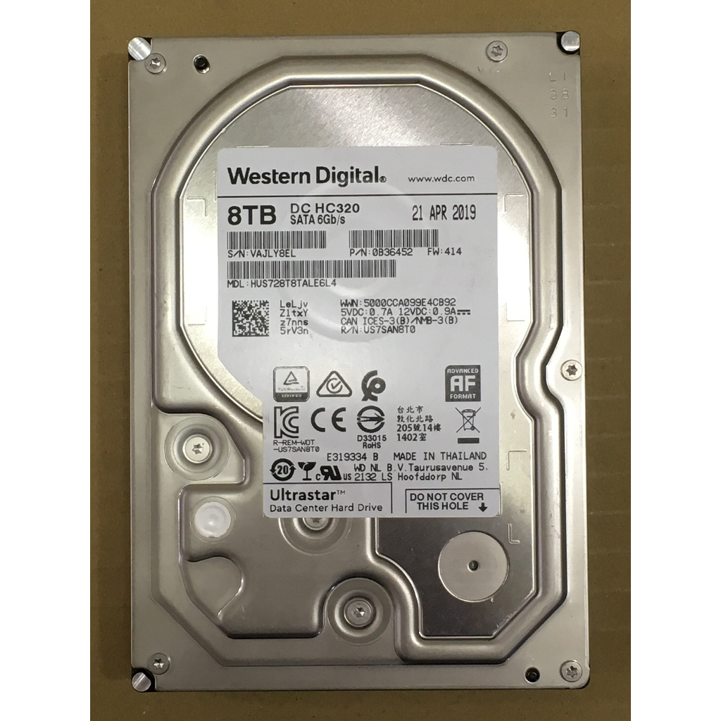 【二手硬碟】WD/HGST 8TB DC HC320 監控硬碟 7200轉 SATA (HUS728T8TALE6L)