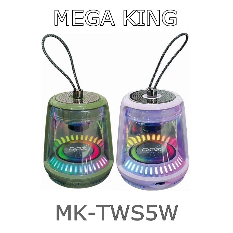 MEGA KING MK-TWS5W 重低音 炫彩水晶 藍牙喇叭 TWS串聯左右聲道 IPX4防水
