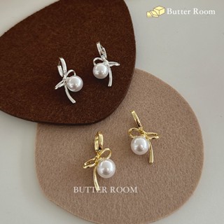 Butter Room 珍珠蝴蝶結耳圈 （金/銀） 免運 芭蕾風 耳扣 蝴蝶結耳環 氣質 輕奢