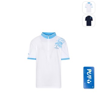 【FILA】男性 GOLF 吸濕排汗 運動半開襟上衣 短袖T恤-白色 1TEX-2111-WT