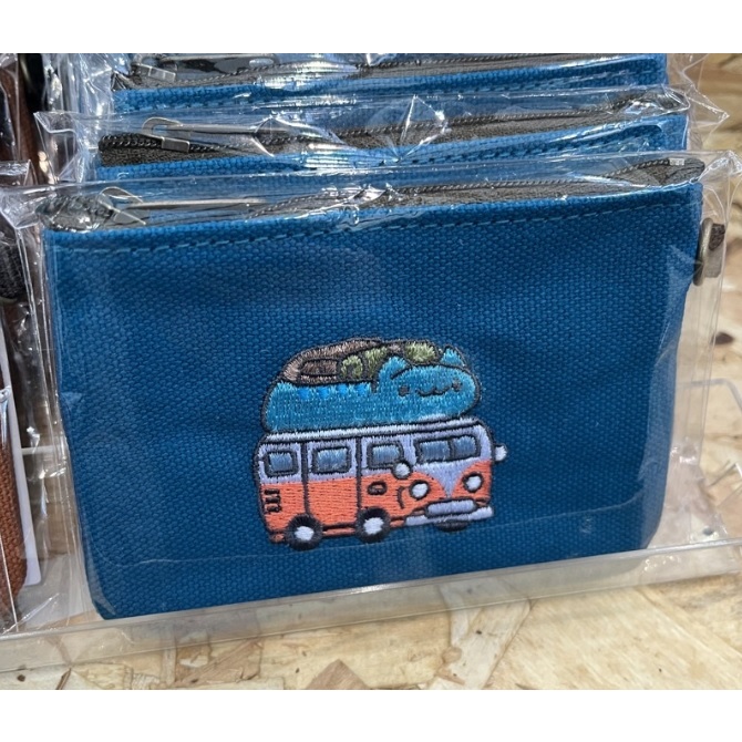 [凹豆] 咖波露營車刺繡零錢包 (藍色)