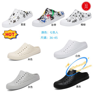純色洞洞鞋 半拖鞋 彩色印花布希鞋 36-45碼情侶款洞洞鞋 涼鞋 涉水鞋 溯溪鞋 戶外透氣防水沙灘鞋