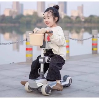 (實體店-現貨)兒童電動滑板車-3用型-充電-大燈-底燈-椅子可折疊 可腳滑-可電動滑行-藍芽-音樂 綠色-灰色-粉