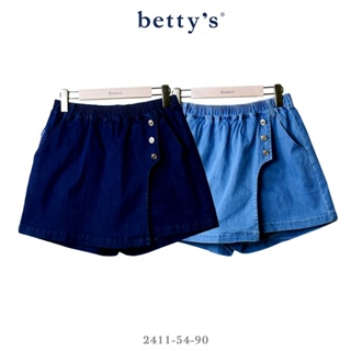 betty’s專櫃款(41)腰鬆緊不對稱排釦牛仔褲裙(共二色)